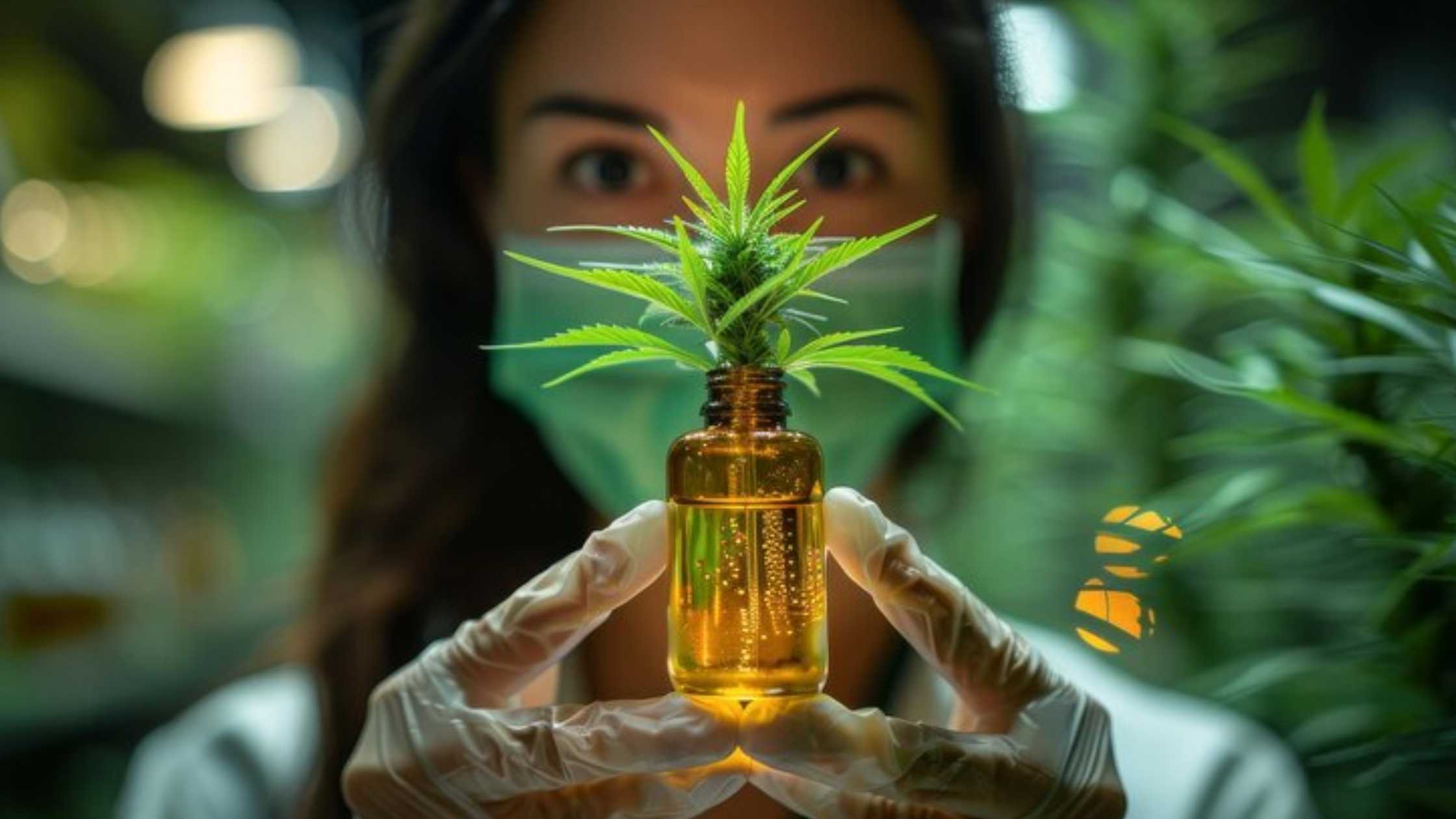 Lady is holding a bottle of CBD Oil in her hand